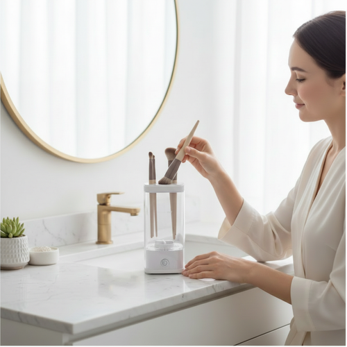 Makeup Brush Cleaner with Woman